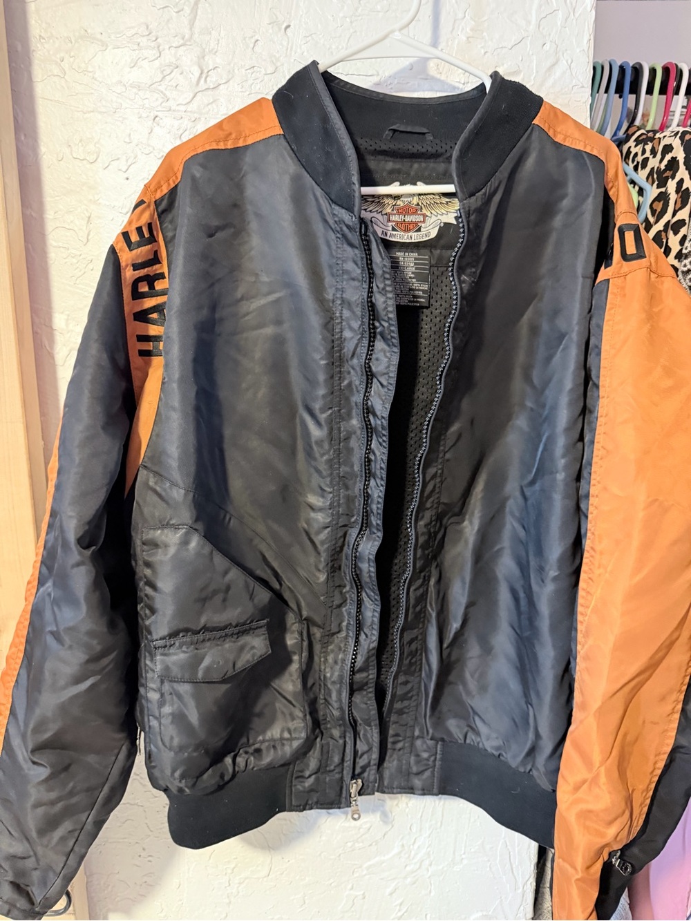 Harley-Davidson Black Jacket with Orange Sleeves